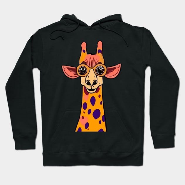 Smart giraffe with glasses Hoodie by Chromatic Currents